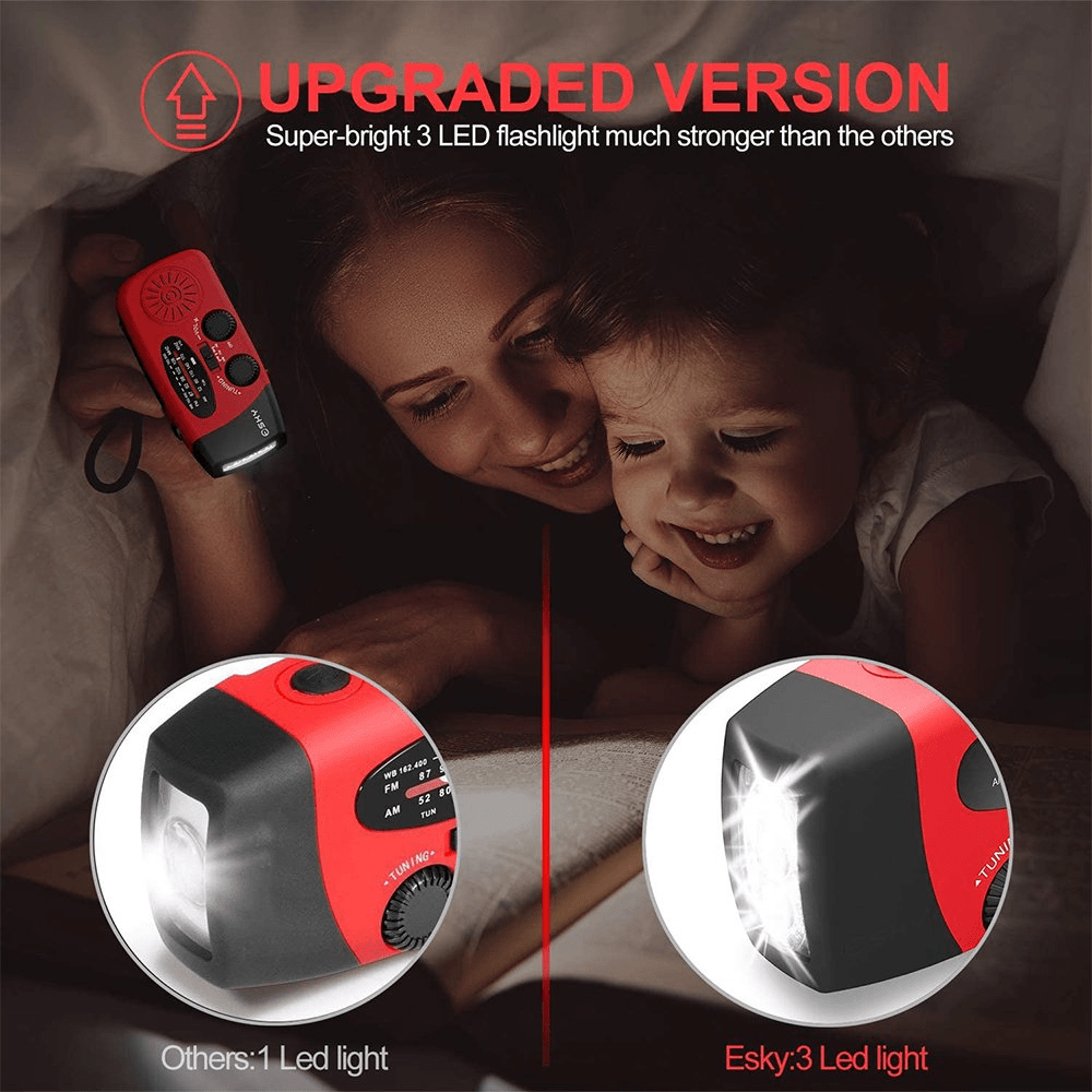 Emergency  Radio Crank Solar Hand Weather 1000mAh Power Bank Charger Flash Light
