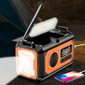 12000mAh AM/FM/NOAA Weather Radio with 2 Solar Panels Solar Hand Crank Portable Emergency Radio Reading Lamp for Outdoor Camping