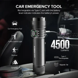 ACEBEAM E75 Quad-Core LED Flashlight USB C Rechargeable Torch With 21700 Battery 4500LM 260M Flashlights Powerful Defense Strobe