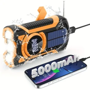 Emergency Radio Hand Crank Solar 5000mAh, IP65 Waterproof Dustproof Bluetooth 5.3 Portable AM/FM/NOAA Weather Alert Radio,orange