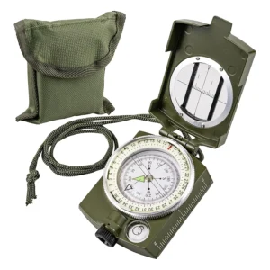 Tactical Survival Compass - Waterproof & Shockproof with Sighting Function, Carabiner & Pouch for Military Hiking Navigation