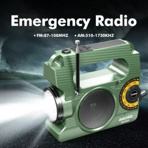 Multi-Power Emergency Radio: AM/FM & Loud SOS. Handheld, with Solar/Crank/Battery Options for Reliable Emergency Use.green