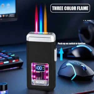 Triple Jet Flame Voice-activated Power Ignition Count Display Type-C Charging LED Cigar Torch Lighter