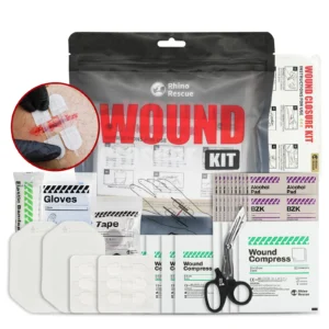 RHINO RECUE Emergency Wound Closure Strip Kit Surgical Quality Laceration Repair Without Stitches Gauze, Bandage Antiseptic Wipe
