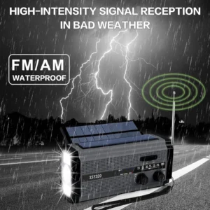 Solar Emergency Radio Portable AM/FM with 5000mAh Power Bank LED Torch Reading Lamp SOS Alarm for Camping Hiking Outdoors