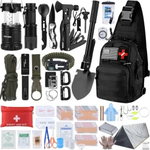 250-Piece Survival Kit with First Aid, Tactical Gear, Emergency Tent & Crossbody Bag for Outdoor Adventure and Gifts