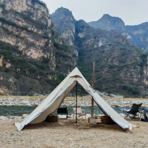 PAKICETUS Hot Tent with chimney mouth and snow skirt，5.24ft~7.21ft Standing Room，2-4 Person, 4 Season Backpacking Tent, Tipi Ten