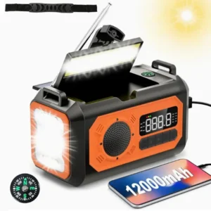 12000mAh Emergency Radio Solar Hand Crank AM/FM/NOAA Radio Reading Lamp Flashlight SOS Alarm Power Bank Speaker רדיו ופנס חירום